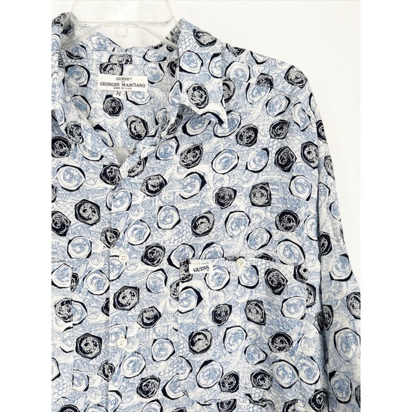 Vtg Guess By Georges Marciano‎ Button Up Short Sleeve Geometrc Shirt USA Made M - Picture 1 of 9
